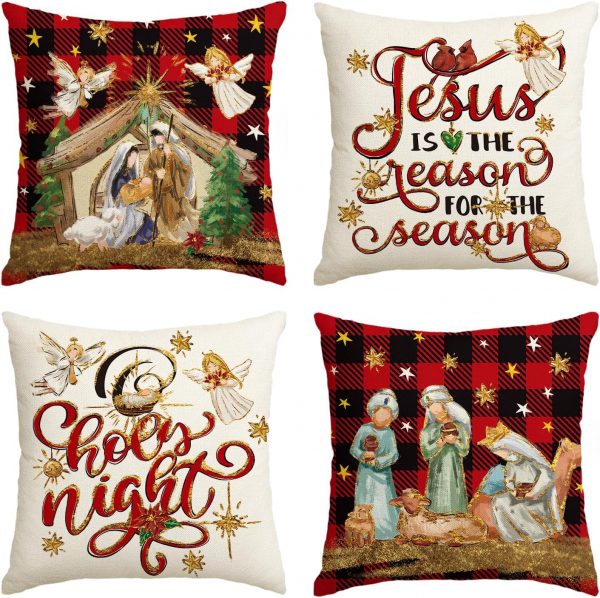 Christmas Throw Pillow Covers, Set of 4, 18 x 18 Inch