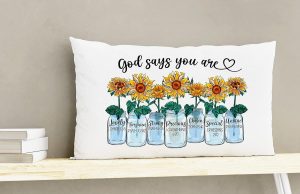 Christian Bible Verse Throw Pillow Cover 20"x12", God Says You are…